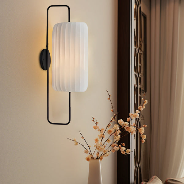 22.83'' Striped Fabric Shade Lantern Japanese Style LED Wall Sconce