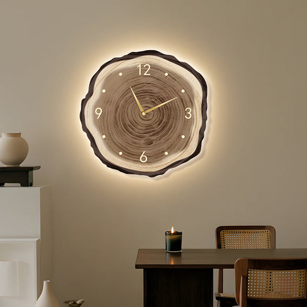 Wood Slice Clock with Remote Control Silent LED Tree Trunk Wall Clock